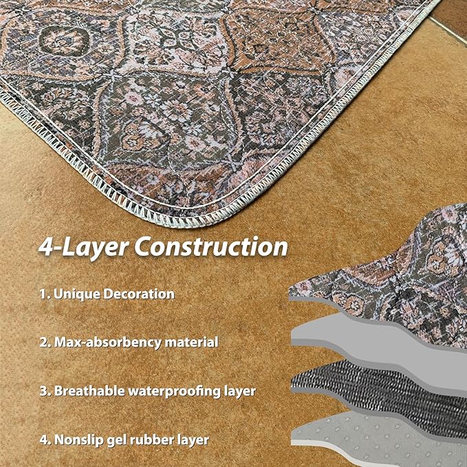 nunubaby 4PACK Washable Pee Pads for Dogs, Stylish, Non-Slip and Leak-Proof Pee Pads. Reusable Potty Pads for Dogs for Crates and Floors.(Brown/Multi,18" x24" )