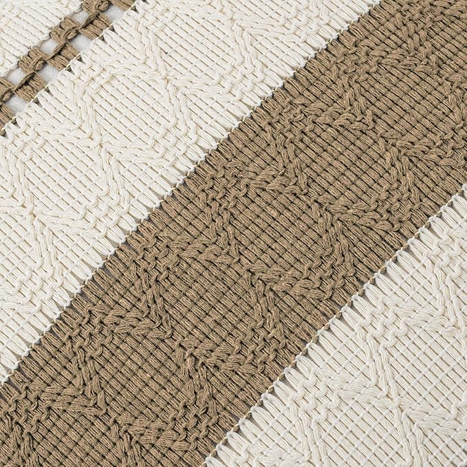 Fancy Homi Set of 1 Boho Light Brown Big Decorative Throw Pillow Cover 24x24 Inch for Couch Bed Bedroom, Aesthetic Modern Organic Farmhouse Room Decor, Soft Cotton Accent Macrame Woven Cushion Case
