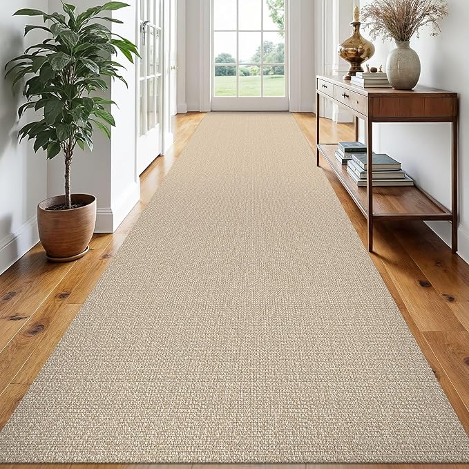EARTHALL Extra Long Runner Rug 3x18 Ft Washable Runners for Hallways Cotton Non Slip Entryway Runner Braided Kitchen Runner Indoor Outdoor Carpet Runners for Hotels, Officel, Stair, Send/Beige