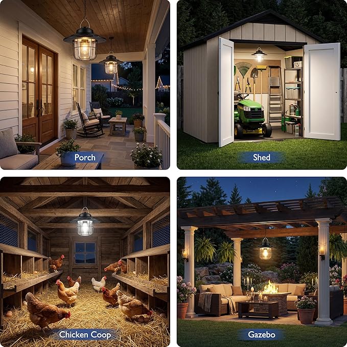 ropelux Solar Shed Lights Outdoor Indoor, 2000 Lumems Solar Light with Pull String, Cool & Warm White All Day Working Solar Chicken Coop Lamp, Waterproof for Gazebo, Shop, Garage, Barn, Porch