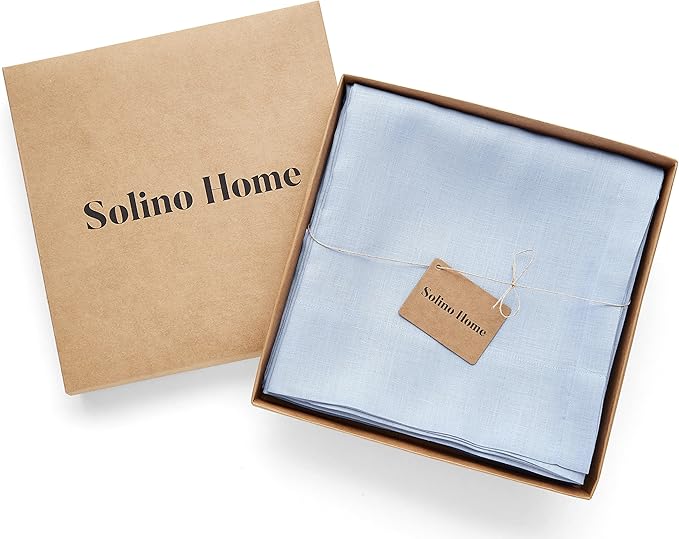 Solino Home Sky Blue Linen Curtain 52 x 96 Inch, Light Filtering Rod Pocket Curtain 96 Inch, 100% Pure Linen European Flax Window Treatment Panel for Living Room, Bedroom - 1 Panel