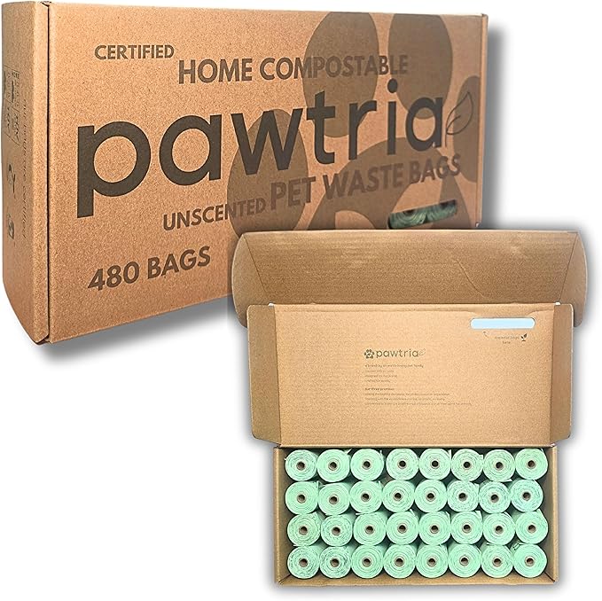 Pawtria Certified Home Compostable Dog Poop Bags (480), Poop Bags for Dogs, Cat Litter, Vegetable Starches, Dog Waste Bags, Leakproof, Easy to Open, Give Back