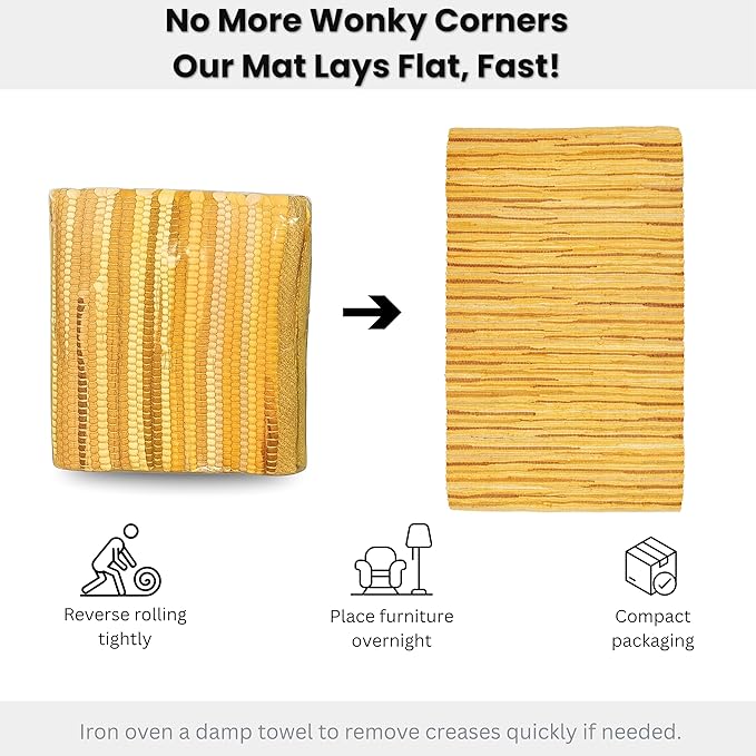Ramanta Home 100% Cotton Hand Woven Tonal Chindi Rag Rug 3'x5' - Mustard, Recycled Reversible Rugs, Boho Rustic Farmhouse Rugs for Living Room, Dinning Room, Kitchen Floor Mats - 36"x60"