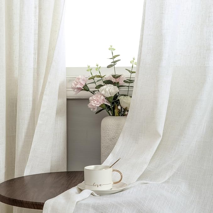 Pitalk 100 Inch Long Curtains for Living Room 2 Panels Set Grommet Hole Light Filtering Semi Sheer Linen Curtain Drapes for Bedroom Dining Room Master Guest Bedroom 100in Length Cream Ivory Off White