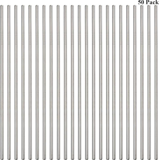 50-Pack Stainless Steel Straws,Reusable Metal Straws in Bulk Super Long 10.5 Inch All Straight Drinking Straws for 30oz/20oz Tumblers Yeti Cups Travel Mugs(All straight 50pcs -10.5" Silver)