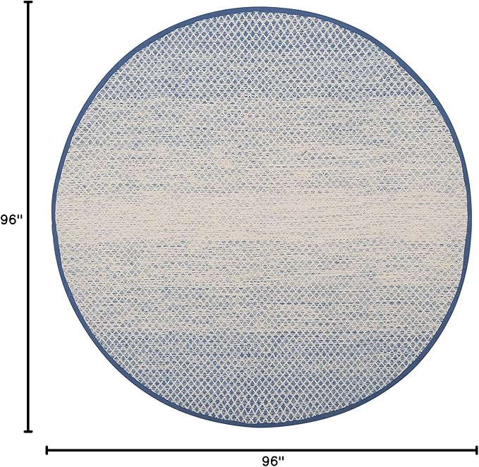 SAFAVIEH Montauk Collection 8' Round Blue/Ivory MTK601B Handmade Cotton Entryway Foyer Living Room Bedroom Kitchen Area Rug