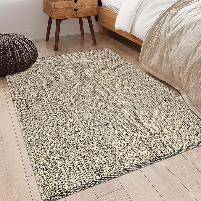 LEEVAN Washable Area Rug 4x6, Hand-Woven Cotton and Polyester Living Room Rug, Natural Braided Bedroom Rug, Farmhouse Indoor/Outdoor Floor Carpet for Patio, Nursery, Office