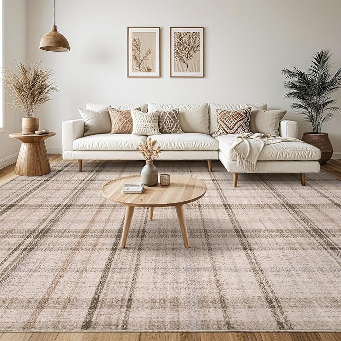 Tortania Area Rug Living Room Rugs - 10x12 Washable Large Soft Neutral Boho Moroccan Bohemian Farmhouse Rug Indoor Floor Carpet for Bedroom Under Dining Table Home Office Decor - Taupe