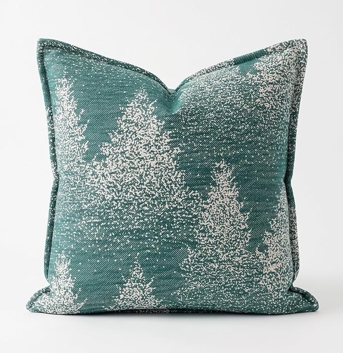 SanVia Cotton Throw Pillow Covers 20x20 – Handwoven Jacquard Texture, Fade-Resistant, No Pilling – Hidden Zipper, Decorative Cushion Cover for Sofa, Couch, Bed – Insert Not Included (Floral, Green)
