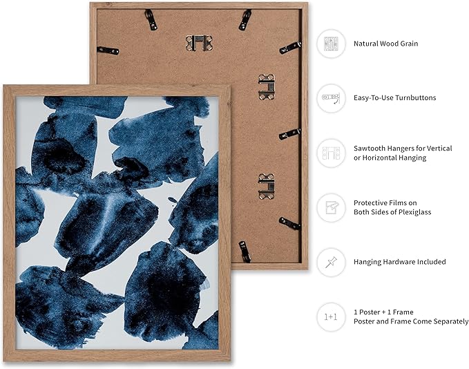 Monem Art Blue Abstract Watercolor Texture Print - Minimalist Modern Art Poster - Wall Decor for Living Room, Bedroom or Office - 16x20 Beige Framed Wall Art by Mareike Bohmer