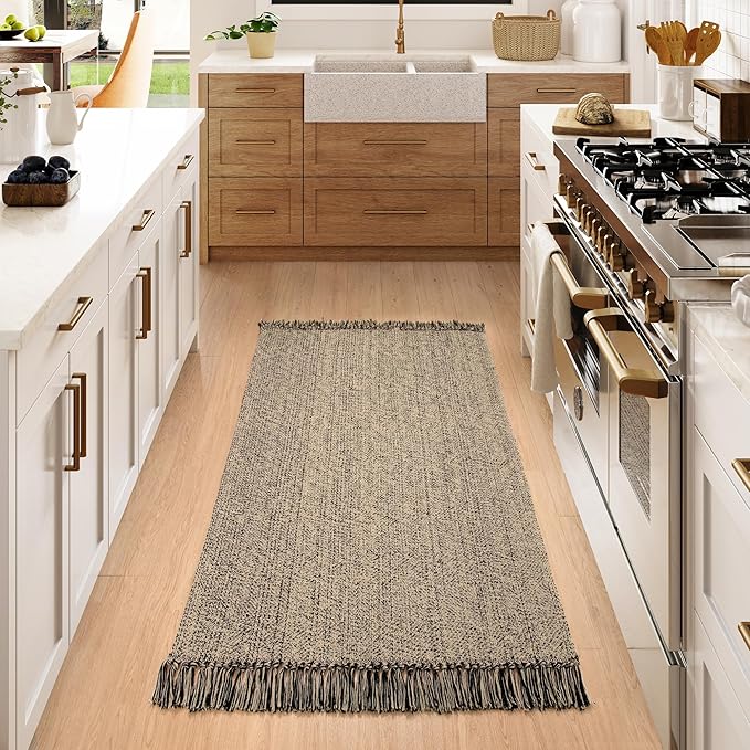 Collive Washable Area Rug 3x5, Modern Kitchen Rugs for Entryway, Natural/Black Braided 45% Cotton, 45% Polyester, 10% Viscose Small Indoor Outdoor Mat Throw Carpet for Laundry Nursery Bedroom