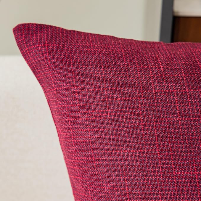 Kevin Textile Supersoft Faux Linen Square Christmas Throw Cushion Cover Pillowcase, Hidden Zipper, 18x18 inch(2 Piece, Burgundy)