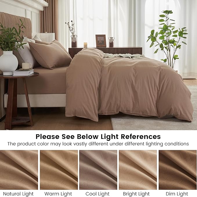 BISELINA French Linen Duvet Cover Set 3pcs with Hidden Zipper Closure Natural Flax Cotton Blend Solid Color Soft Breathable Luxury Farmhouse Bedding - King Size, Clay