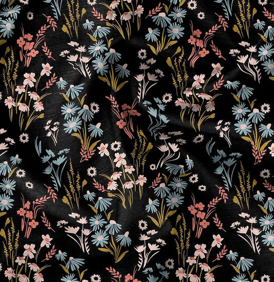 Soimoi Heavyweight Cotton Poplin Fabric Material, Multicolor - Floral Printed-42 Inch Width, Natural Cotton Material for Quilt Making, Dress, Skirt, Pajamas, Pillowcases, Tablecloths, Kurtis, 1 Yard