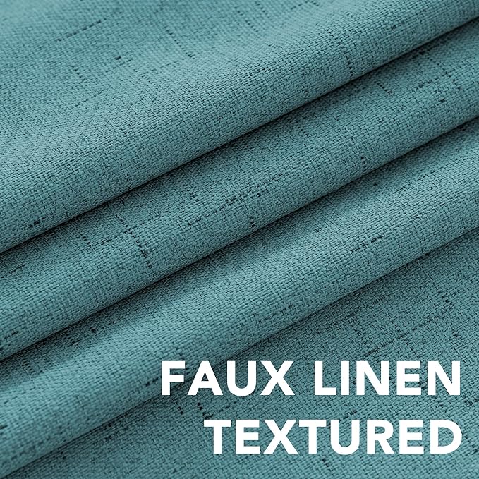 H.VERSAILTEX Blackout Curtains Linen Curtains 120 inches Long 100% Black Out Curtains for Bedroom Windows, Textured Linen Look Draperies Grommet with White Liner, 2 Panels, Teal
