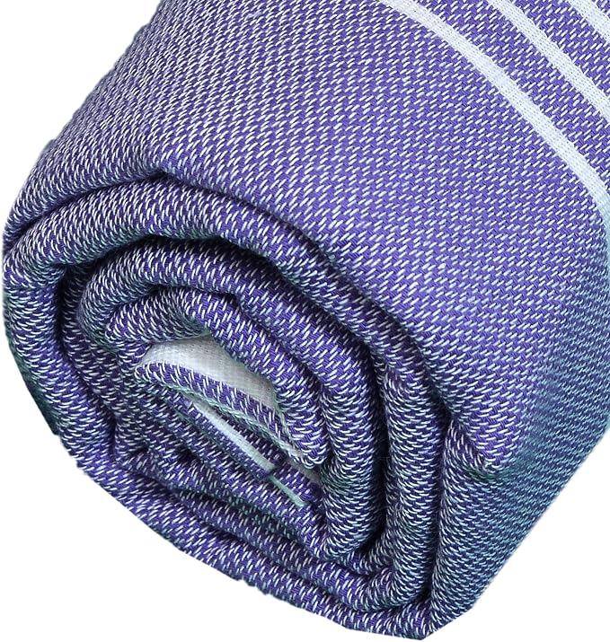 Bersuse Towels Anatolia XL Beach Blanket Throw Blanket Turkish Towel 100% Cotton Extra-Large Quick-Dry Lightweight Premium Peshtemal Towel - 61x82 Inches, Dark Purple (Set of 6)