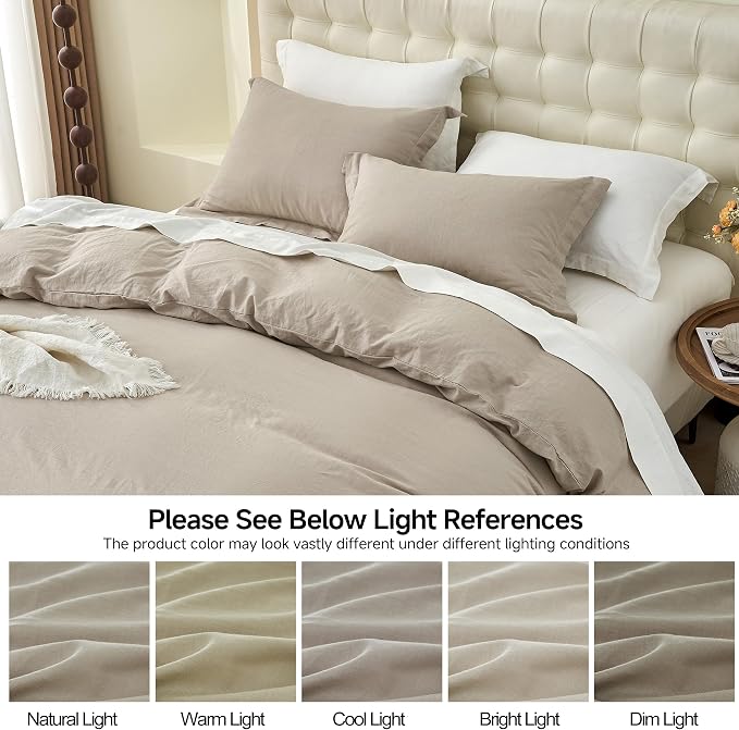 Simple&Opulence French Linen Duvet Cover Set 68" x 86"- 2 Pieces (1 Comforter Cover,1 Pillowcase)- Natural Flax Cotton Blend-Solid Color Breathable Farmhouse Bedding- Khaki, Twin