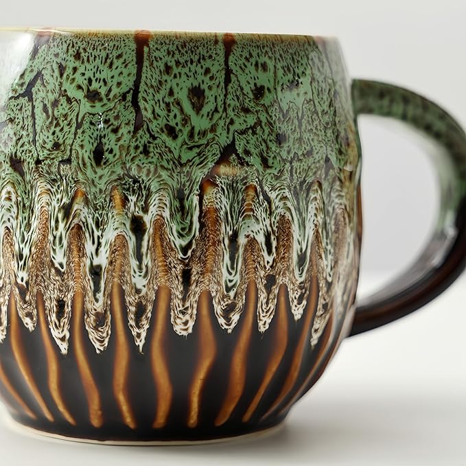 20oz Large Coffee Mug - Unique Handcrafted Look Ceramic Cup, Large Tea Mug, Microwave & Dishwasher Safe (green)