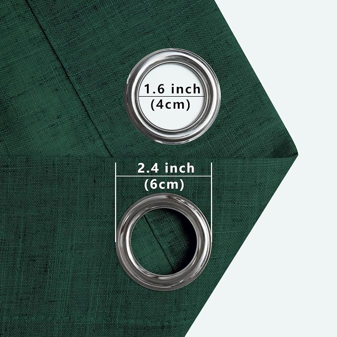 Emerald Green Curtains 63 Inch Length 2 Panel Set Semi Sheer Linen Grommet Lightweight Light Filter Dark Green Academia Curtain for Living Room Bedroom 52x63 Inches Long Boho Cute Home Decor Aesthetic