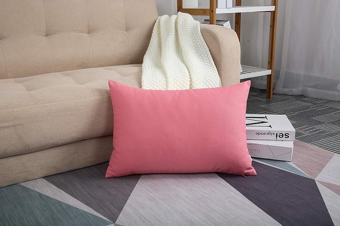 TangDepot 100% Cotton Solid Throw Pillow Cover 12x18 Pink | 100% cotton, same-color zip, machine wash & air dry. For living room, bedroom, office, car. 42 colors, 81 sizes. Cover only.