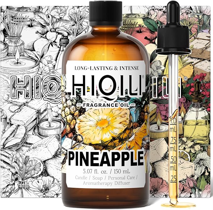 HIQILI Pineapple Fragrance Oil, DIY Perfume & Body Product - 5.07 Fl Oz | Long-Lasting Scent for Essential Oil Diffuser, Soap, Bath Bomb, Candle Making, Bright Scents for Home, Car & Office