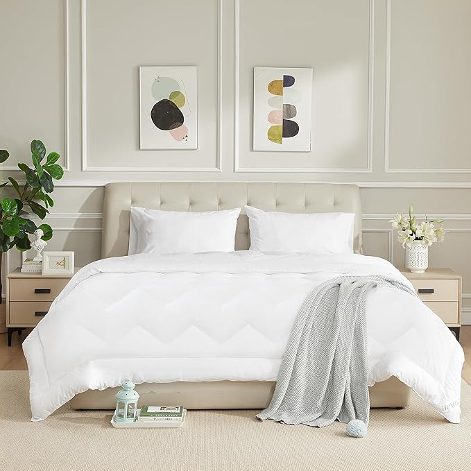 Duvet Insert Cotton Comforter Twin Size White Down Alternative Duvet Insert 100% Cotton Shell Quilted Fluffy Comforter Lightweight All Season 4 Corner Tabs Durable Breathable Noiseless