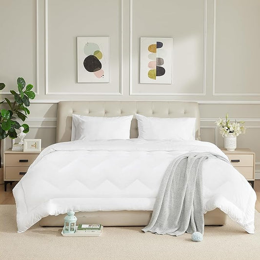 Duvet Insert Cotton Comforter Full Size White Down Alternative Duvet Insert 100% Cotton Shell Quilted Fluffy Comforter Lightweight All Season 4 Corner Tabs Durable Breathable Noiseless