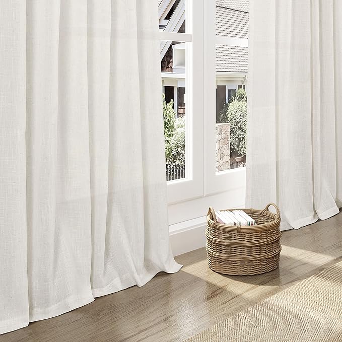 Linen Curtains 96 inches Long for Bedroom Back Tab Light Filtering Privacy Sheer Cream Curtains Modern Farmhouse Coastal Decor Cream Cotton Textured Gauze Curtain 2 Panel Set 70x96