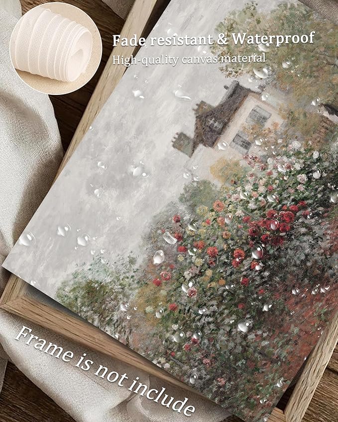 Vodefoad Vintage Rose Garden Wall Decor, Country Landscape Wall Art, Cottage Flower Garden Landscape Oil Art Print, Pastoral Style Retro Wall Decor for Gallery Living Room Bedroom (UNFRAMED 8x10in)