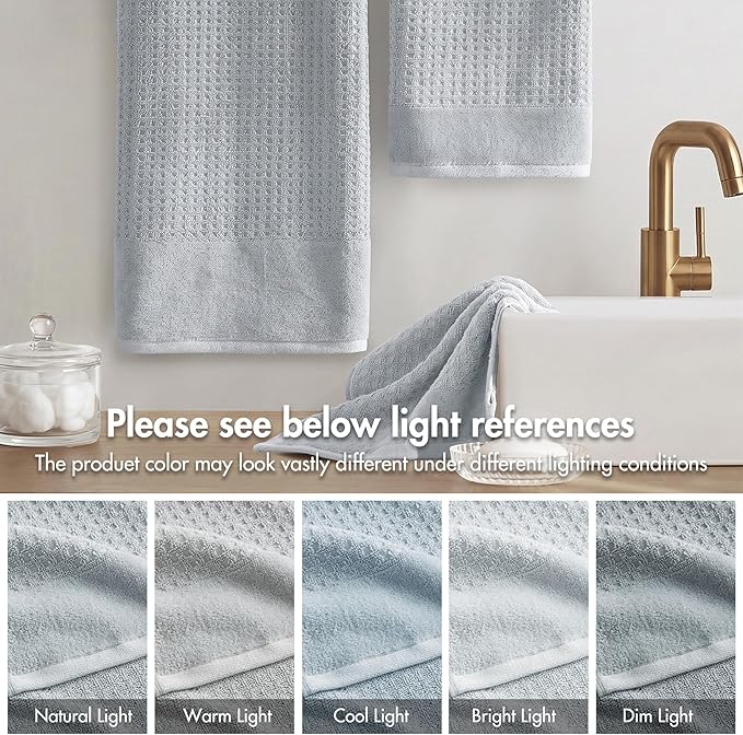 Madison Park Spa Waffle 100% Cotton Luxurious Towel Set, Premium Texture Waffle Weave, Highly Absorbent, Quick Dry, Hotel & Spa Quality Wash Clothes for Bathroom, Assorted Sizes, Blue 6 Piece