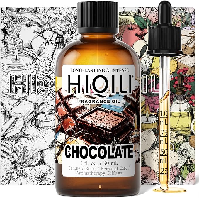 HIQILI Chocolate Fragrance Oil for DIY Candle & Soap Making - 1 Fl Oz | Ideal for Home Essential Oil Diffuser, Aromatherapy & Humidifier, Long Lasting Scents - 30 ML