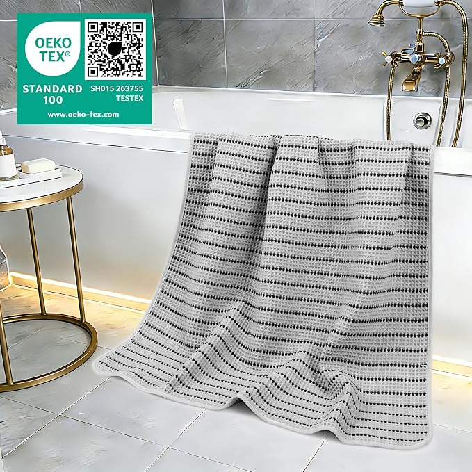 POLYTE 430 GSM Microfiber Oversize Quick Dry Lint Free Bath Towel, 60 x 30 in, 4 Pack (Waffle Weave)