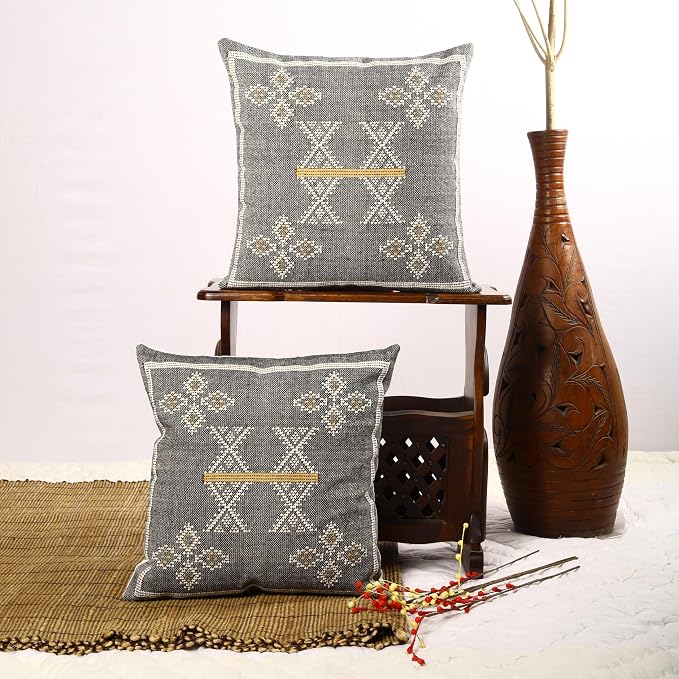 Trade Star 100% Cotton Cushion Covers Set of 2 Throw Pillow Cover Handloomed Decorative Cushion case Handwoven Pillowcase 18x18 Inches Designer Square Pillow Shams