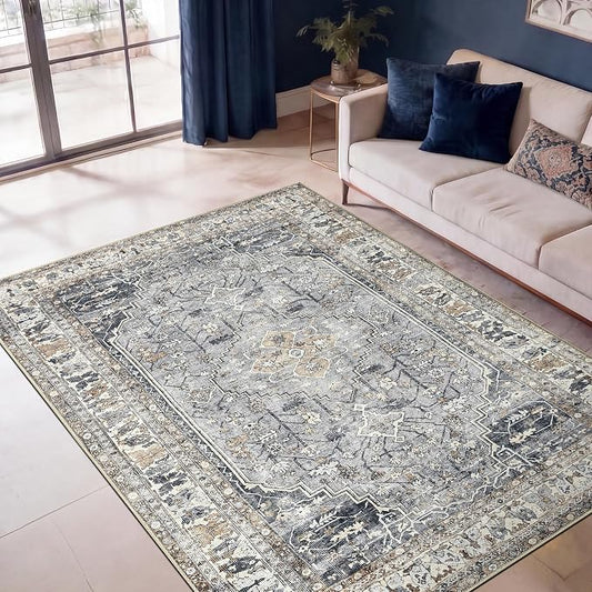Keen Home Design 48"x72" Rug - Machine Washable Area Rug with Non-Slip Backing, Ideal for Living Room, Dining Room, Bedroom - Vintage, Easy Clean, Durable, Low Pile Rug - (4' x 6')