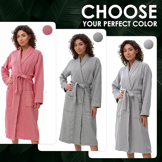 ATANI 100% Turkish Cotton Bathrobe S-XXL for Women & Men – Peshtemal Style Soft Cozy Lounge Robe, Absorbent & Lightweight