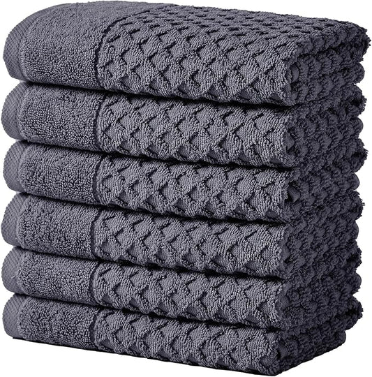 Great Bay Home Hand Towels - 100% Cotton 6 Pack 26x16 Hand Towel Set - Absorbent, Durable, Quick-Dry Towels for Bathroom (Stone Blue)