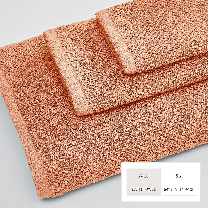 Great Bay Home 100% Cotton 4 Pack 54x27 Bath Towel Set - Absorbent, Quick-Drying, Durable Towels for Bathroom Decor - Low-Twist, Two-Ply Fibers (Dusty Rose)