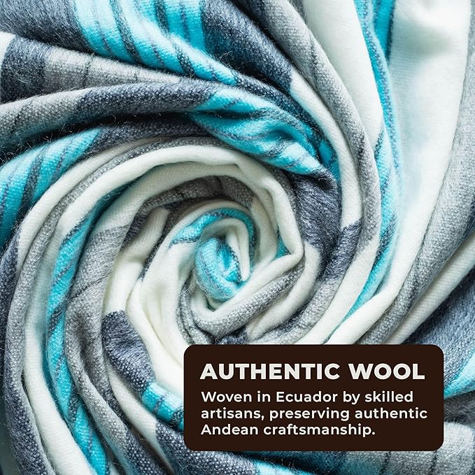 Alpaca Wool Throw Blanket | Ultra Soft, Lightweight, Warm, Breathable, Non-Itchy | Classic, Elegant-Minimalist Design for Bed, Couch, Travel, or Gift | 90" L x 64" W (Sea Tones)