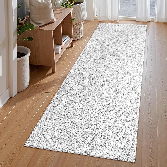 Collive Hallway Runner Rug 2x6 Kitchen Runner Rugs Non Slip Rubber Backed Gray Cotton Carpet Washable Farmhouse Rug Runners for Hallways Boho Floor Runners for Bedroom Entryway Laundry