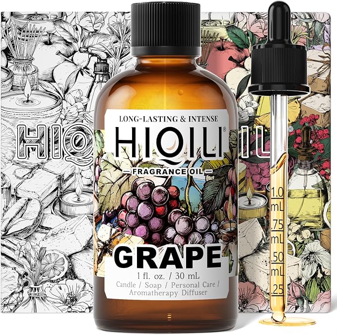 HIQILI Grape Fragrance Oil for Diffusers, Perfume & Room Spray - 1 Fl Oz | for Making Candles, Hand Soap, Air Freshener, Long Lasting Fruity Scents - 30 ML