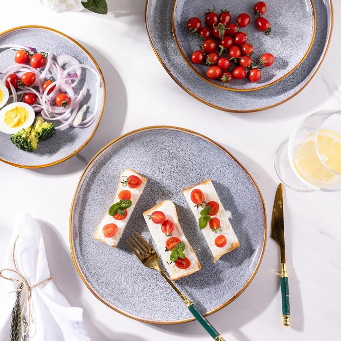 AmorArc Ceramic Dinnerware Sets,Handmade Reactive Glaze Plates and Bowls Sets,Highly Chip and Crack Resistant | Dishwasher & Microwave Safe Dishes Set, Service for 4 (16pc)