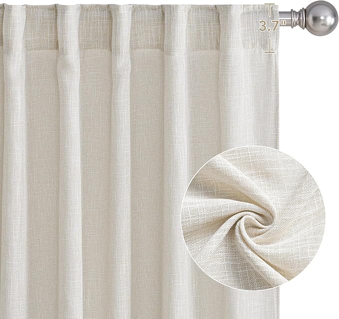 NICETOWN Linen Curtains for Bedroom/Faurmhouse 84 inches Long 2 Panels Set, Fog Grey Thick Living Room Faux Linen Blend Privacy Window Drapes Rod Pocket & Back Tab with Light Filtering
