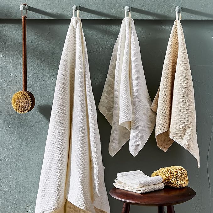Hemp Bath Towel - Fast Drying Organic Cotton Blend Spa Quality Bath Towel - 55% Hemp, 45% Organic Cotton Textured Absorbent Bath Towel - White, 2pcs