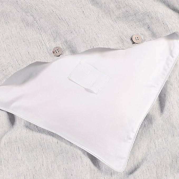 SIJO Premium Stone Washed Organic French Linen Duvet Cover, GOTS Certified Organic, Small Batch Sourced from Normandy, Best Cooling Linen Sheet Award by Sleep Foundation (Pinstripe, King/Cal King)