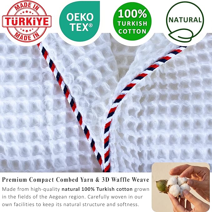 PÜSKÜL Luxury Waffle Robe for Women & Men - Natural 100% Turkish Cotton Bathrobe - Housecoat Womens & Housecoat Mens