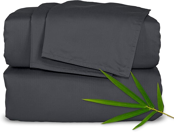 Pure Bamboo Queen Sheets, Genuine 100% Organic Viscose Derived from Bamboo Bed Sheet Set, Luxuriously Soft & Cooling, Double Stitching, 2 Year Quality Promise (Queen, Charcoal)
