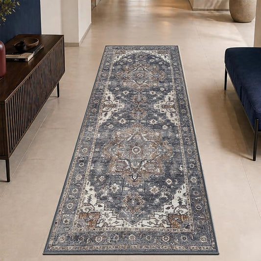 Keen Home Design 30"x120" Rug - Machine Washable Runner with Non-Slip Backing, Ideal for Hallway, Entryway, Kitchen, Laundry Room - Vintage, Easy Clean, Durable, Low Pile Rug - (2'6" x 10')