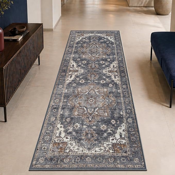 Keen Home Design 30"x144" Rug - Machine Washable Runner with Non-Slip Backing, Ideal for Hallway, Entryway, Kitchen, Laundry Room - Vintage, Easy Clean, Durable, Low Pile Rug - (2'6" x 12')