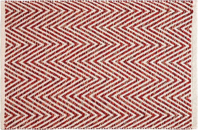 Cotton Chevron Hand Woven Area Rug 2x3 Feet - Red, Accent Soft Decorative Reversible Floor Throw Carpet Ideal for Entryway, Kitchen, Nursery | Small Durable Farmhouse Washable Home Space Décor Mat