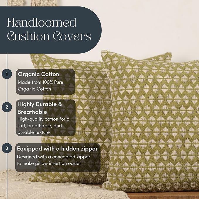 Trade Star Handloomed Pillow Cover Set of 2 Cushion Covers Decorative Throw Pillow Cases Cotton Premium Quality Pillow Sham Farmhouse Decor 18x18 Inches